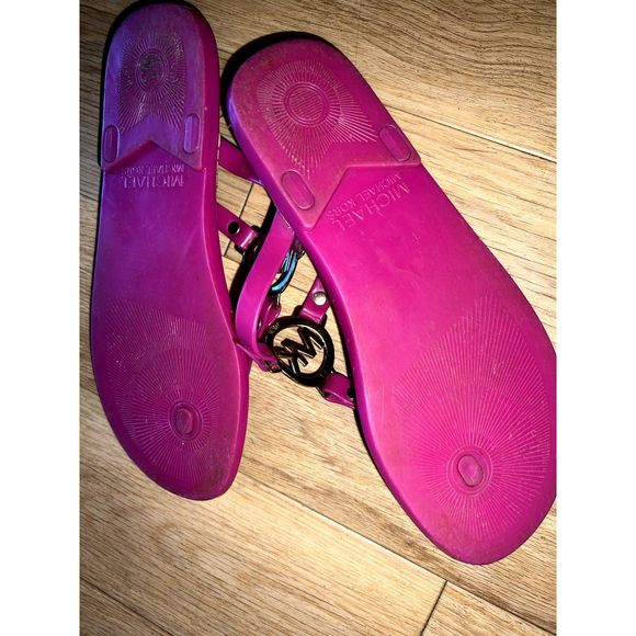 Michael Kors Flip Flops Cork Sole With Pink PVC Strap/MK medallion Size 7 US - Picture 3 of 3